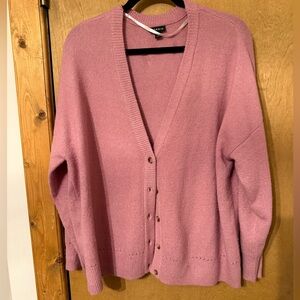 Pink Vegan Cashmere Cardigan V-Neck Drop Shoulder Sweater Size 2